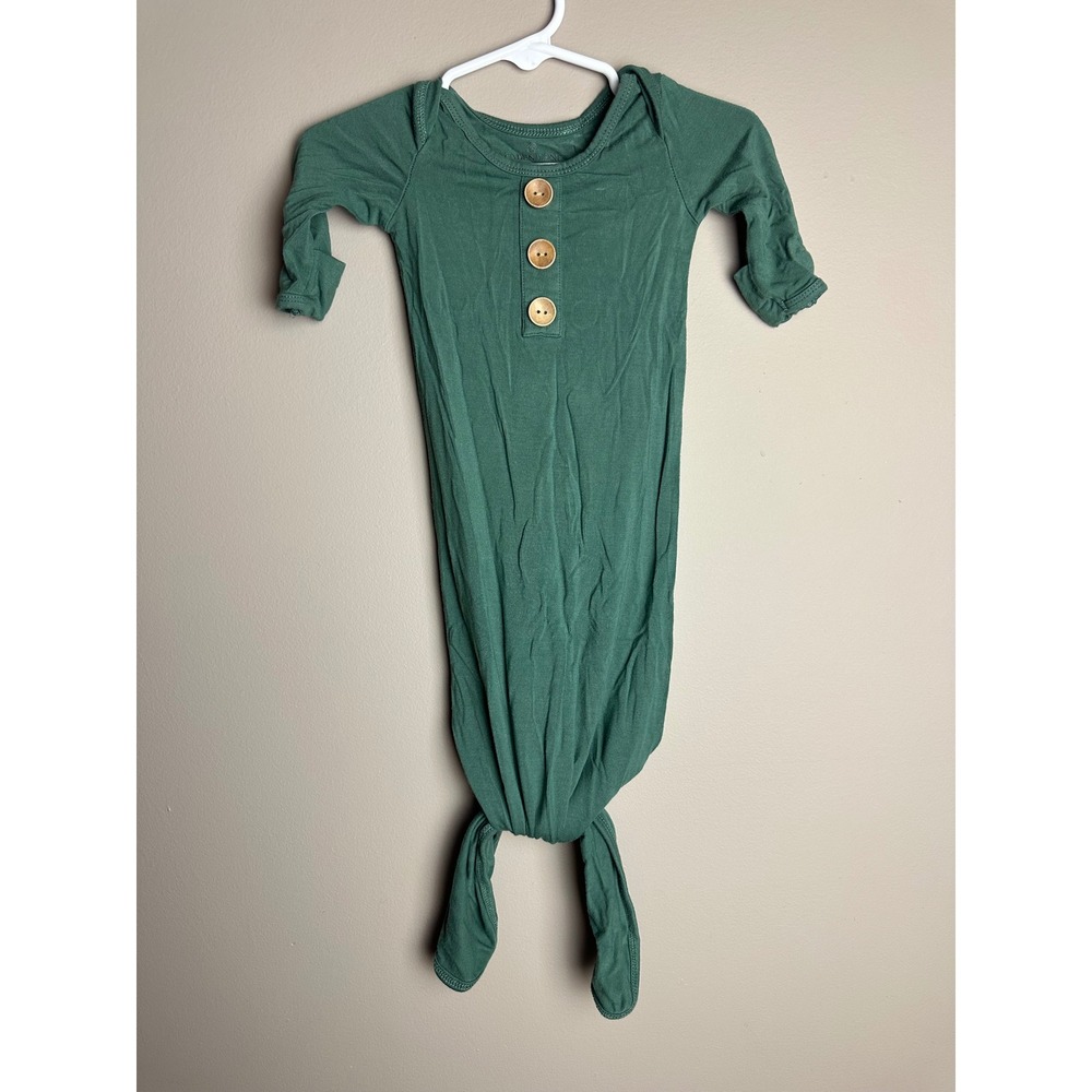 Caden Lane Knotted Baby Gown Forest Green‎ Bamboo Viscose Henley Sleeper 0-3 Mon